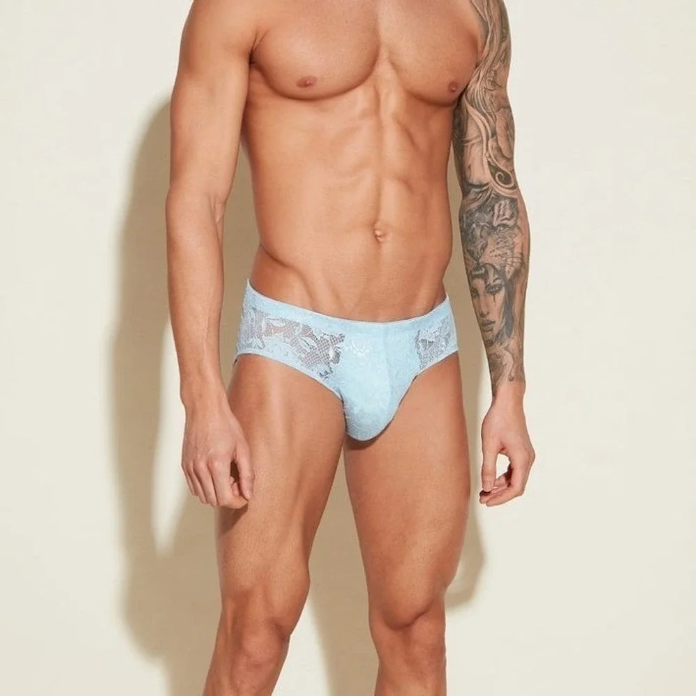 Cosabella Mens Never Say Never Lace Briefs Light Blue Low Rise Pouch Underwear